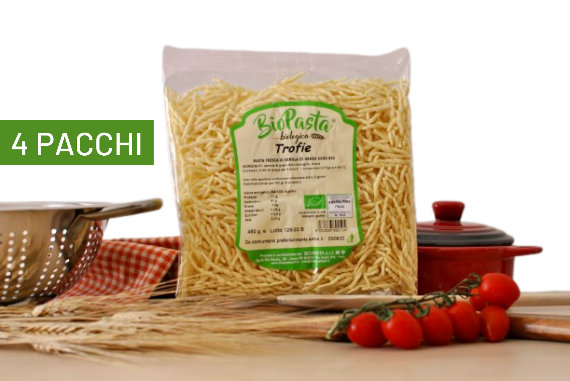 Trofie organic dry artisan pasta typical of Lucania Multipack of 4 packs