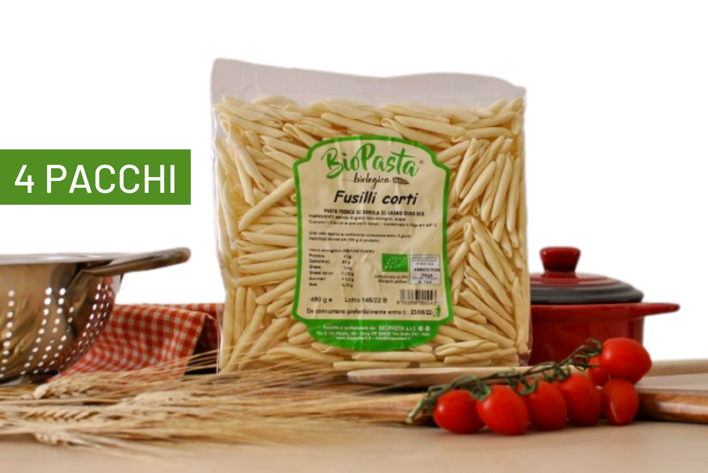 Fusilli Corti bio pasta artigianale secca tipica lucana Multipack da 4 pacchi