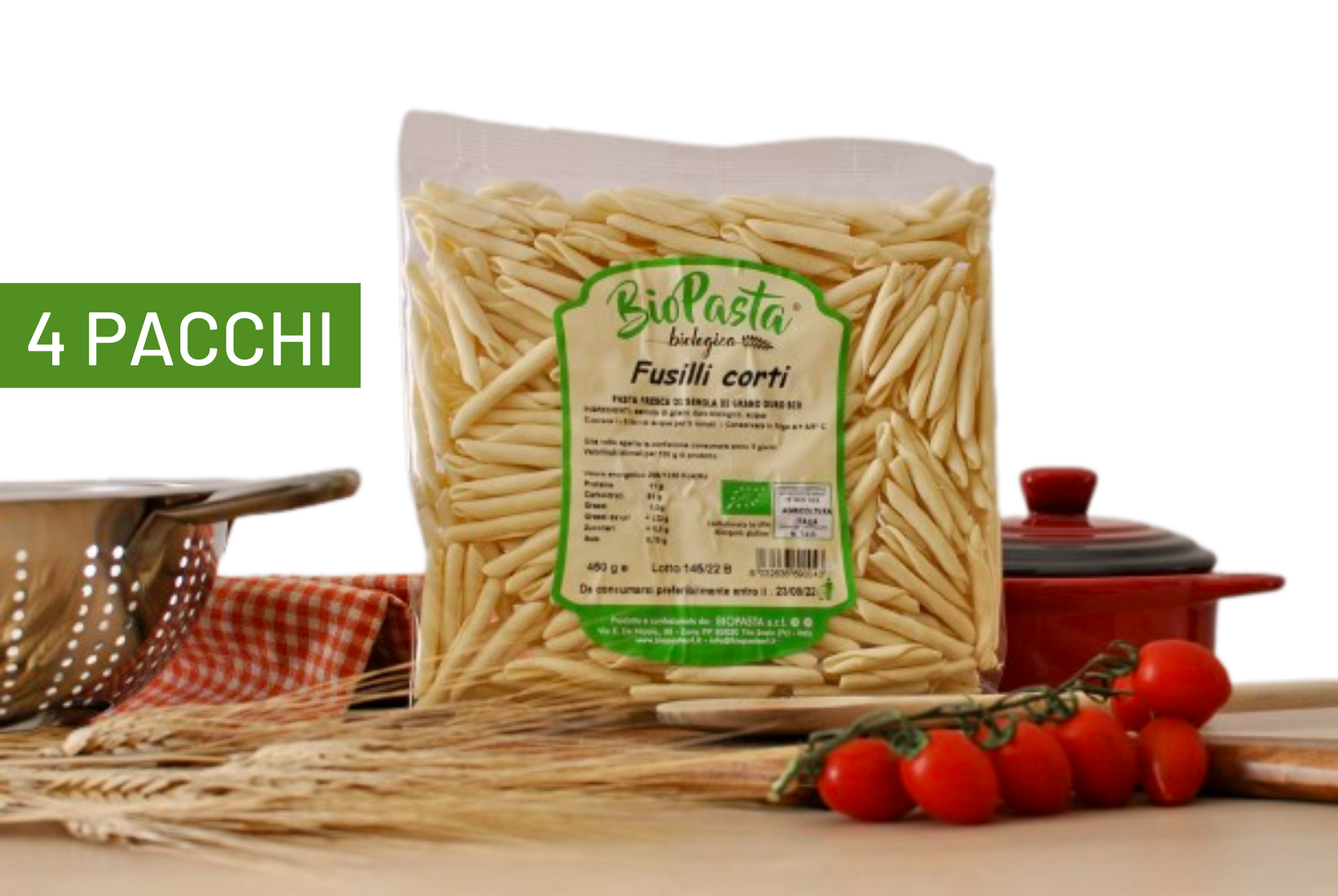 Organic Fusilli Corti typical Lucanian dry artisan pasta Multipack of 4 packs