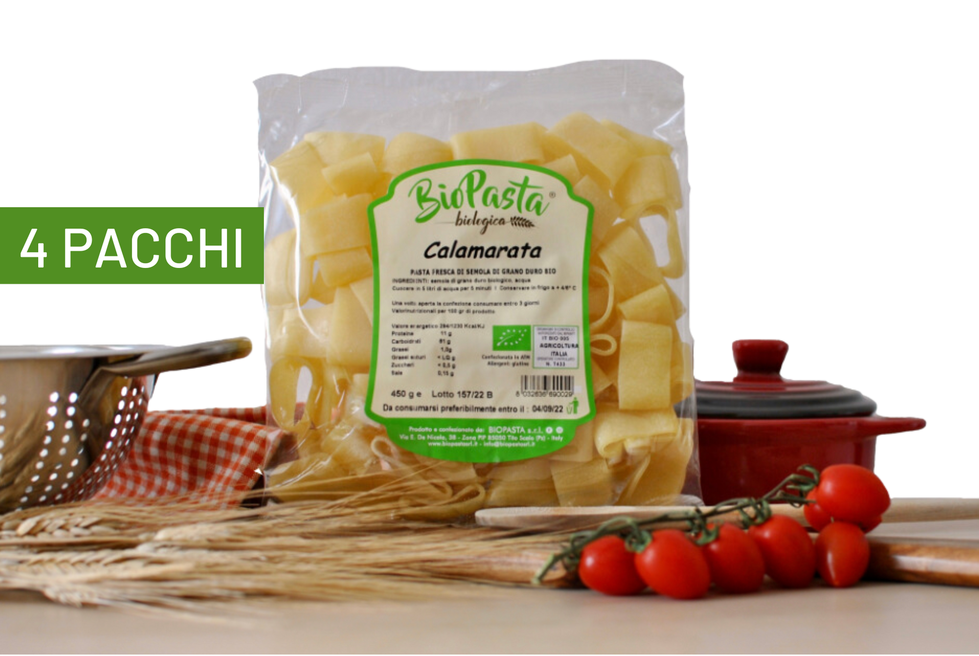 Calamarata organic dry artisan pasta typical of Lucania Multipack of 4 packs