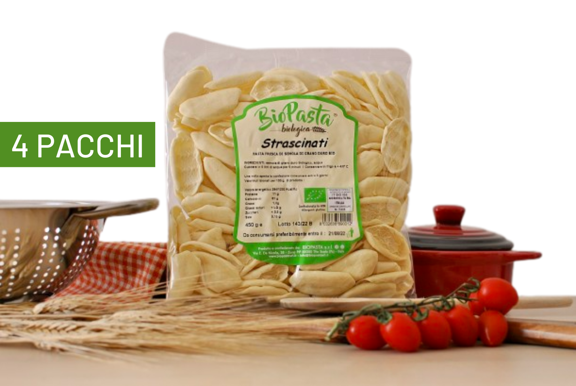 Dried organic strascinati typical Lucanian artisan pasta Multipack of 4 packs