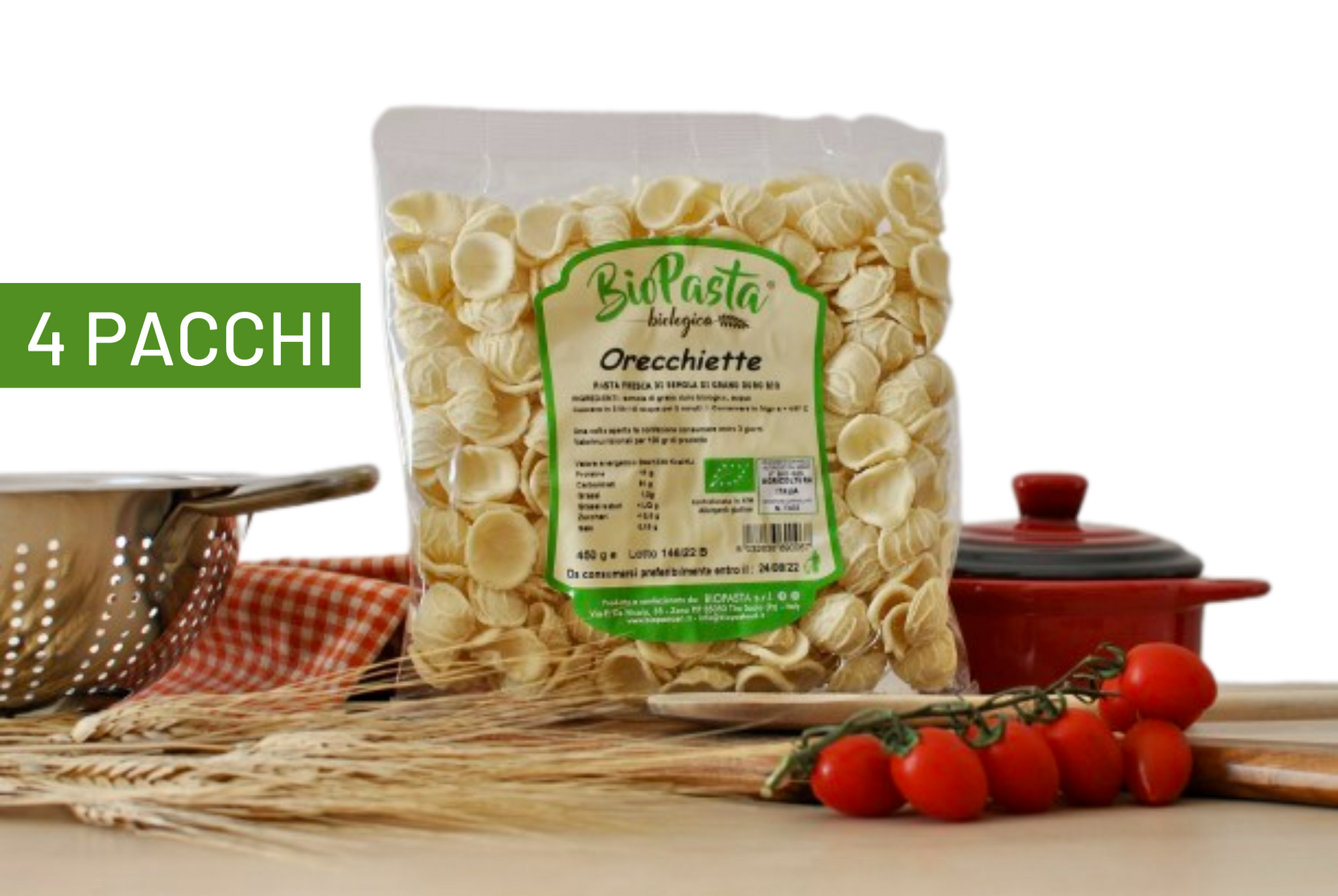 Fresh organic Orecchiette typical Lucanian artisan pasta Multipack of 4 packs