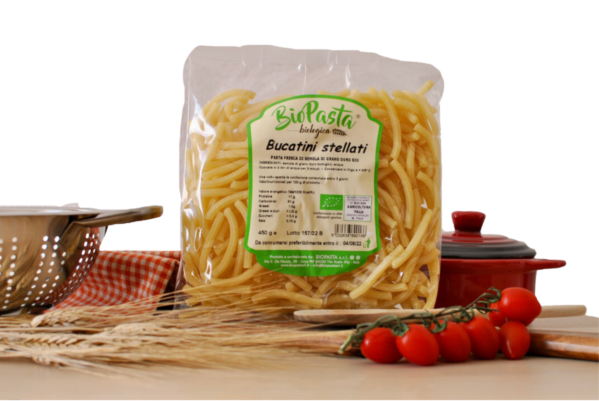 Fresh organic Bucatini Stellati, typical Lucanian artisan pasta