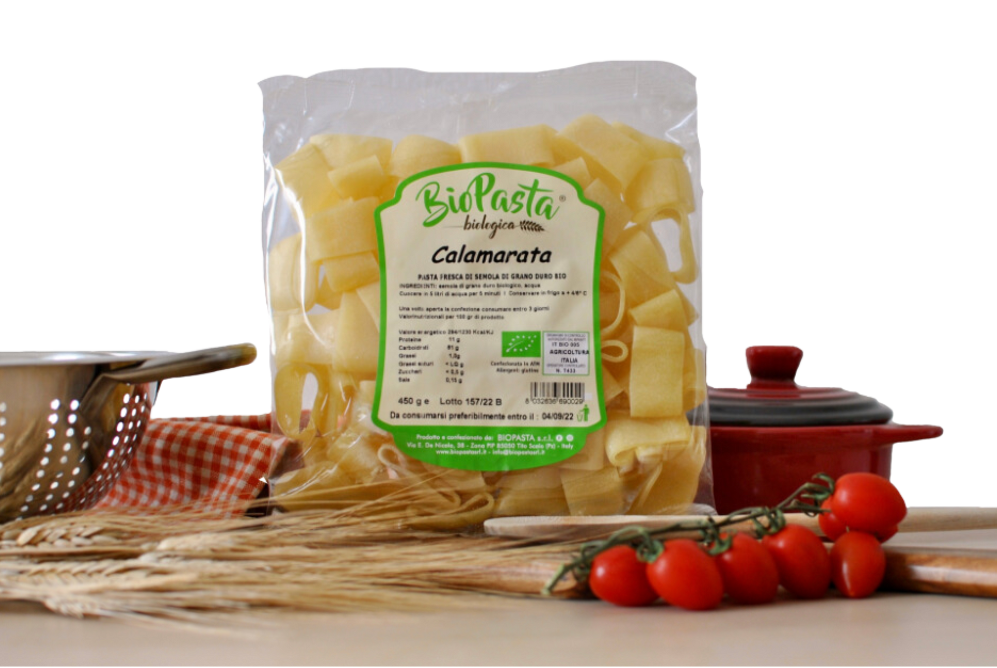 Fresh organic calamarata, typical Lucanian artisan pasta