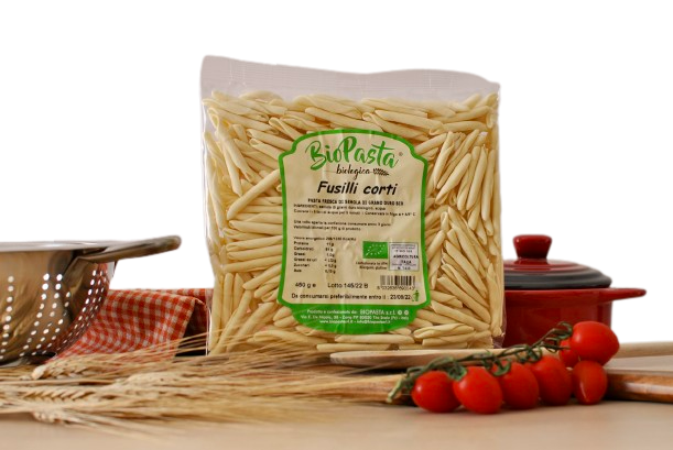 Fresh organic Fusilli Corti, typical Lucanian artisan pasta