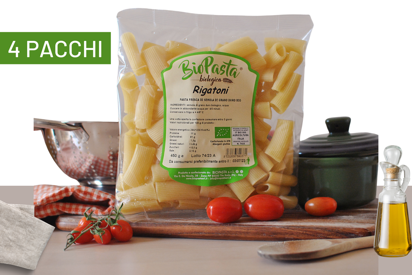 Rigatoni bio pasta artigianale secca tipica lucana Multipack da 4 pacchi