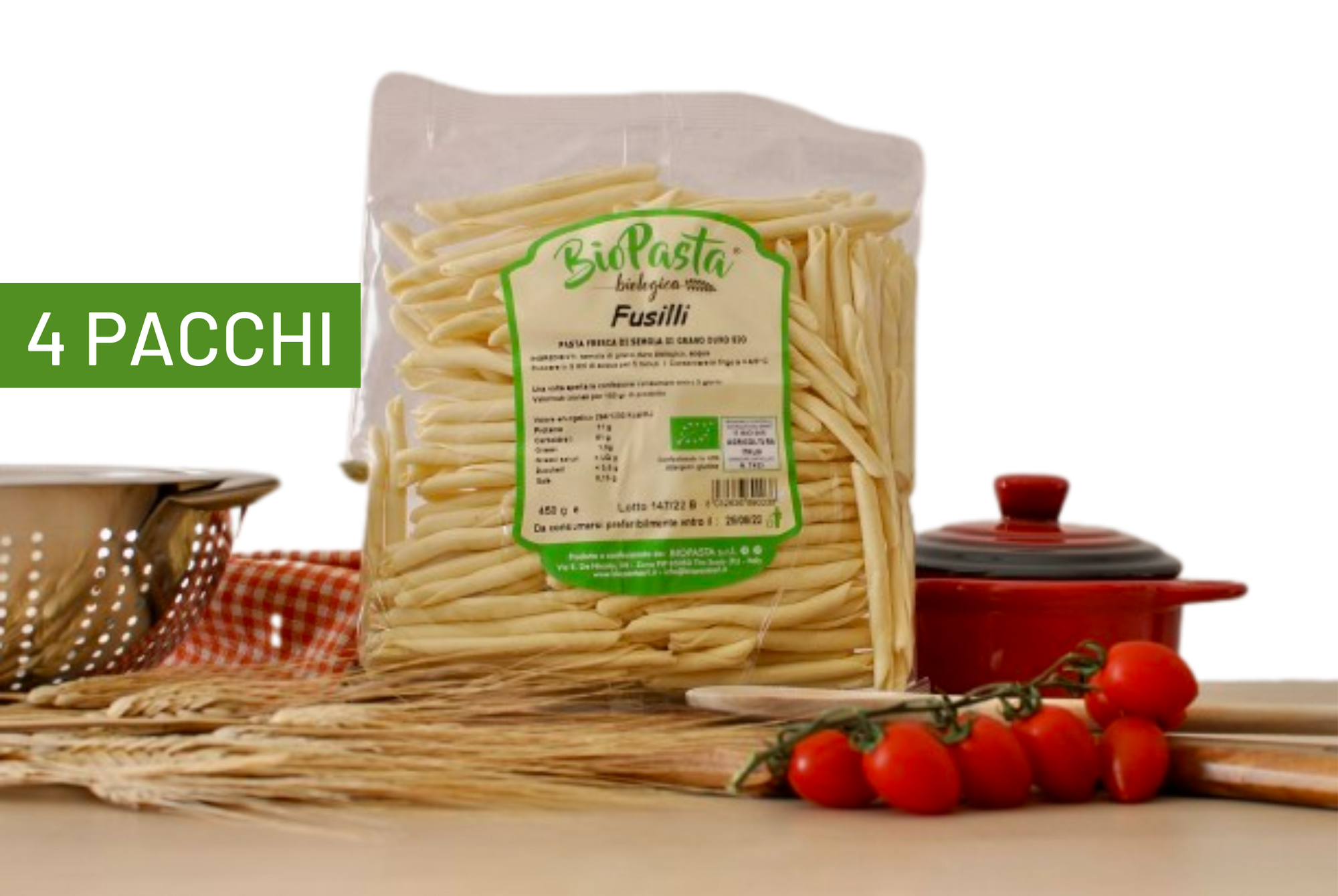 Pâtes artisanales sèches Fusilli biologiques typiques de Lucanie Multipack de 4 paquets 