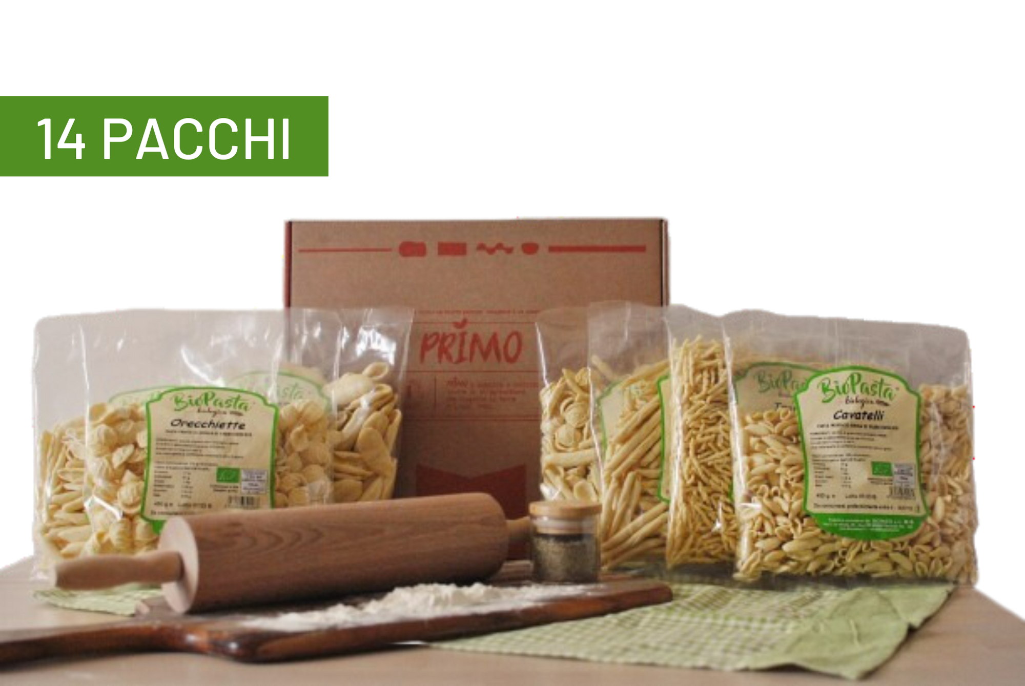 Pâtes sèches biologiques artisanales typiques de Lucanie Multipack de 14 paquets 